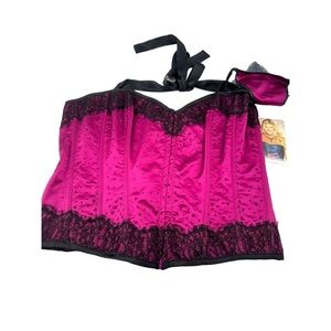 Shirley of Hollywood Y2K boned dark pink lace bustier corset sexy top sz 2X